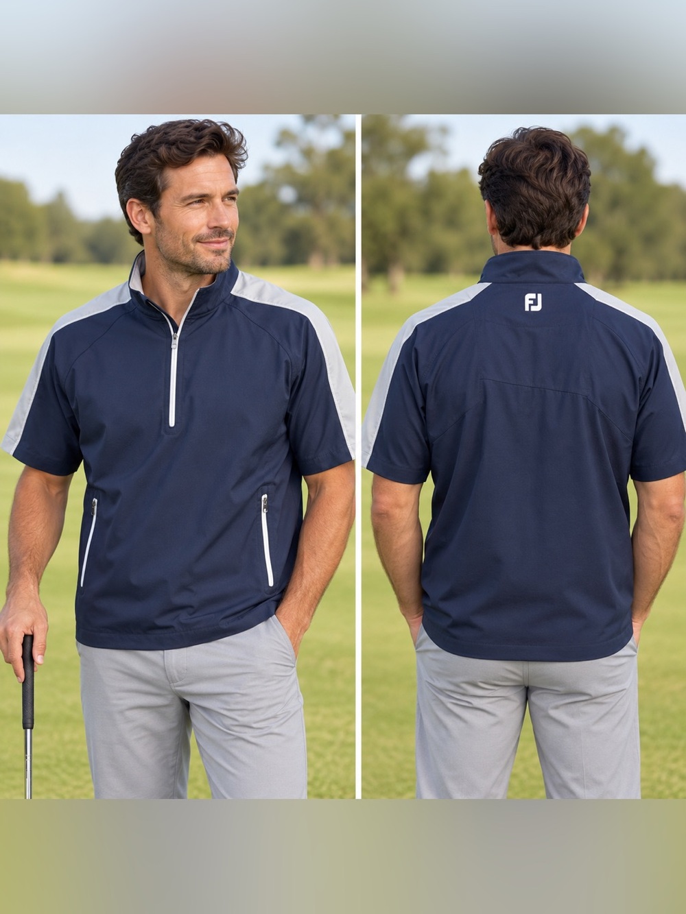 FootJoy Navy Short-Sleeve Performance Golf Jacket with Gray Accents Mens Medium